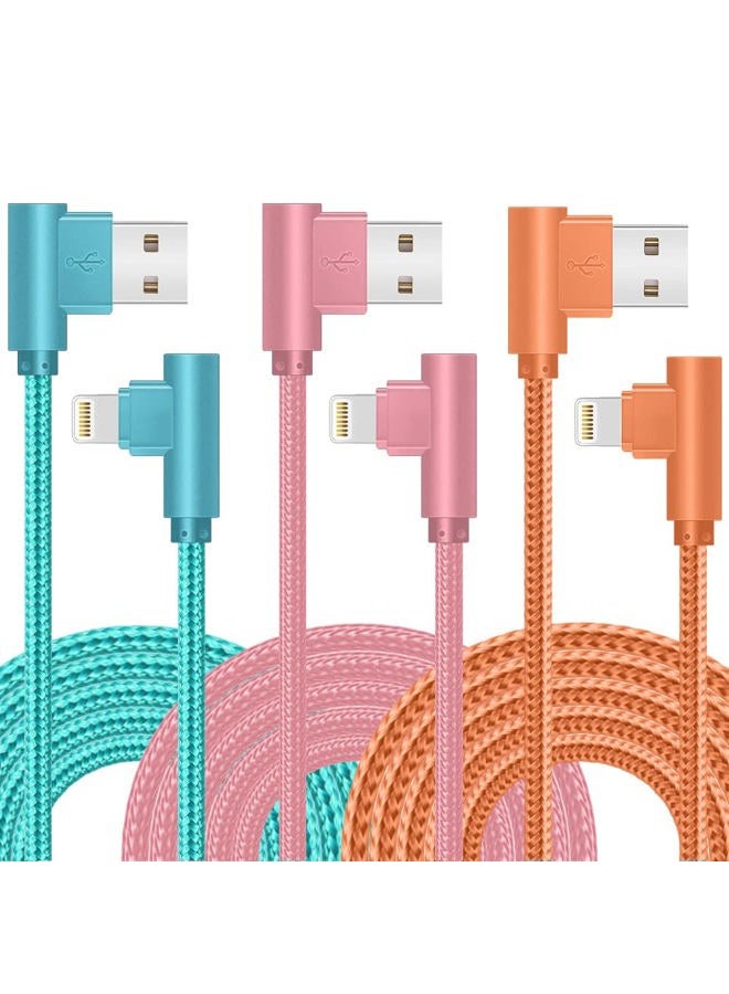 Exeric iPhone Charger, 3 Packs 10FT 90 Degree Charging Cable MFi Certified USB Lightning Cable Nylon Braided Fast Charging Cord Compatible for iPhone 13/12/11/X/Max/8/7/6/6S/5/5S/SE/Plus/iPad (10FT) - Image 1